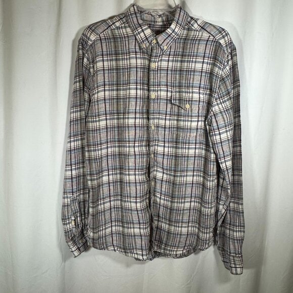 LUCKY BRAND CALIFORNIA FIT MENS LONG SLEEVE BUTTON DOWN LINEN PLAID SIZE L LARGE - Picture 1 of 12